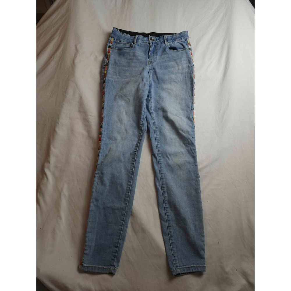 Knox Rose Skinny Jeans Womens Size 4 Blue Denim Embroidered Striped Casual Boho